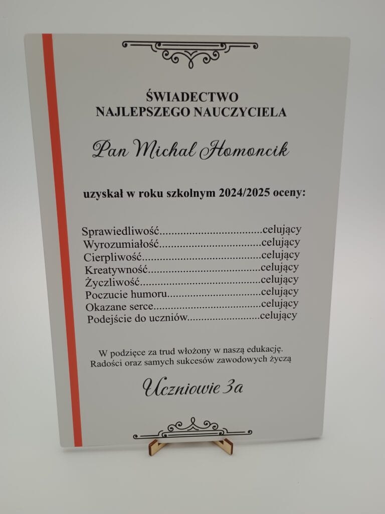 Tablica pamiątkowa akrylowa - podziękowanie -  świadectwo szkolne