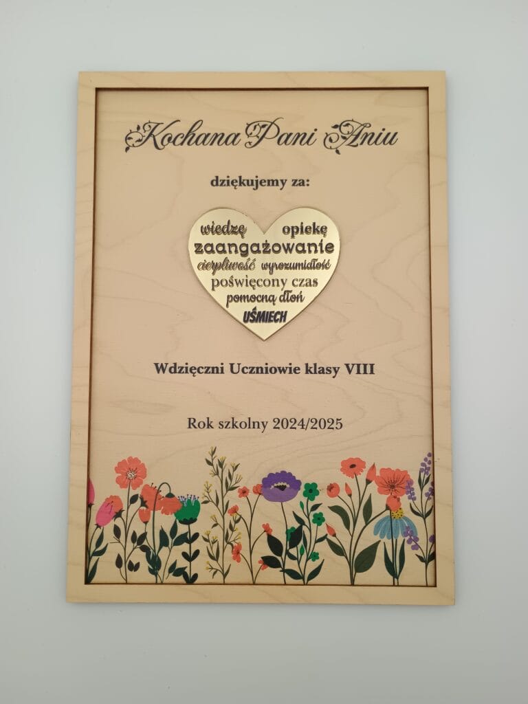 Tablica pamiątkowa sklejka z ramką - podziękowanie
